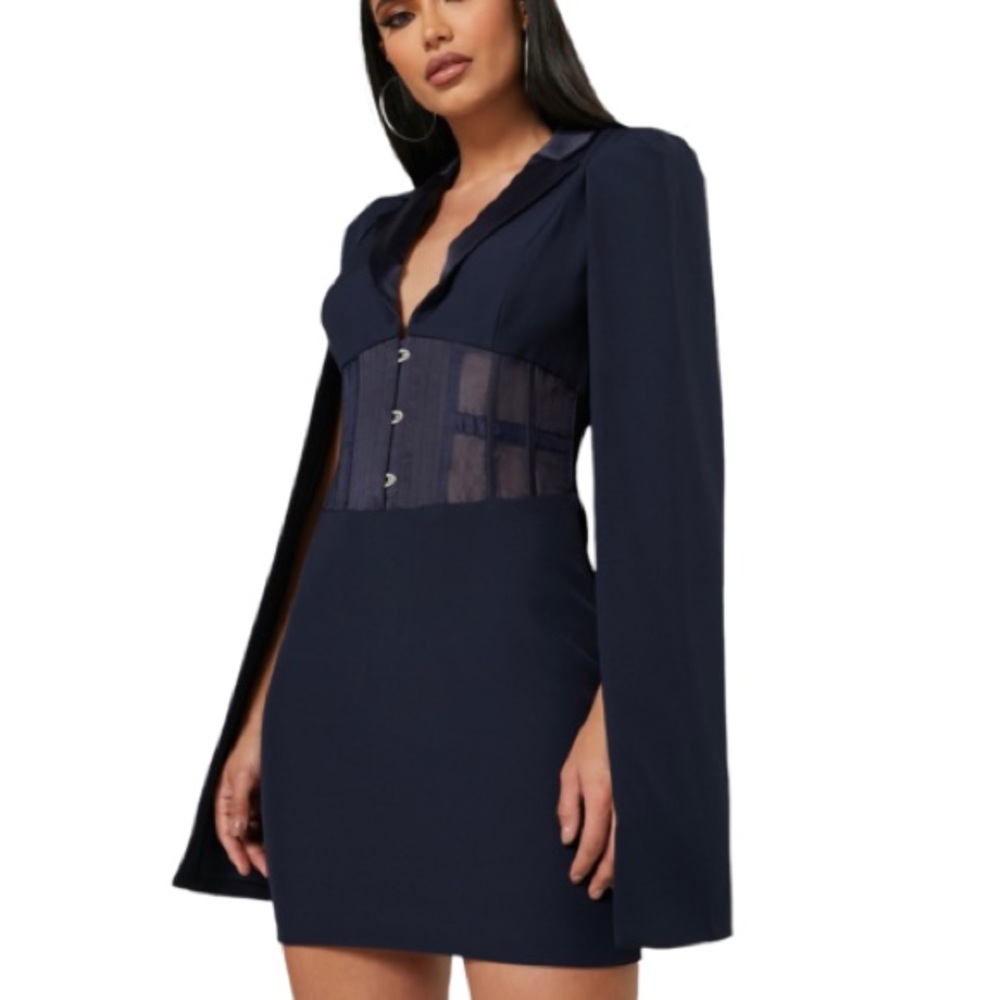 Lavish Alice Corset Detail Blazer Mini Dress (Navy Blue) Size 8 NWT